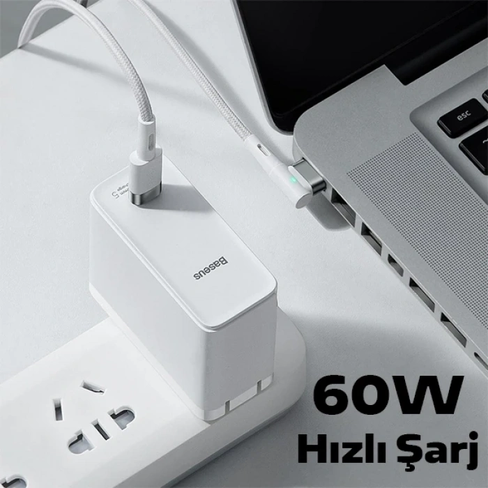 Baseus Zinc Manyetik L Uçlu 60W Macbook Hızlı Şarj Güç Kablosu 2m-(5775)