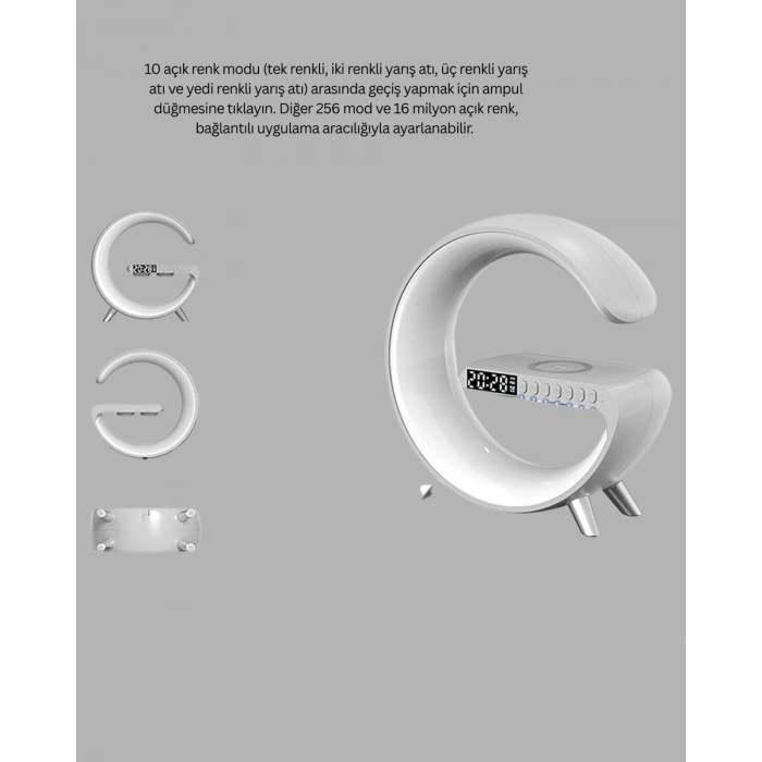 Başucu İçin Tasarlanmış Kablosuz Şarjlı Gece Lambası ve Bluetooth Ses Sistemi