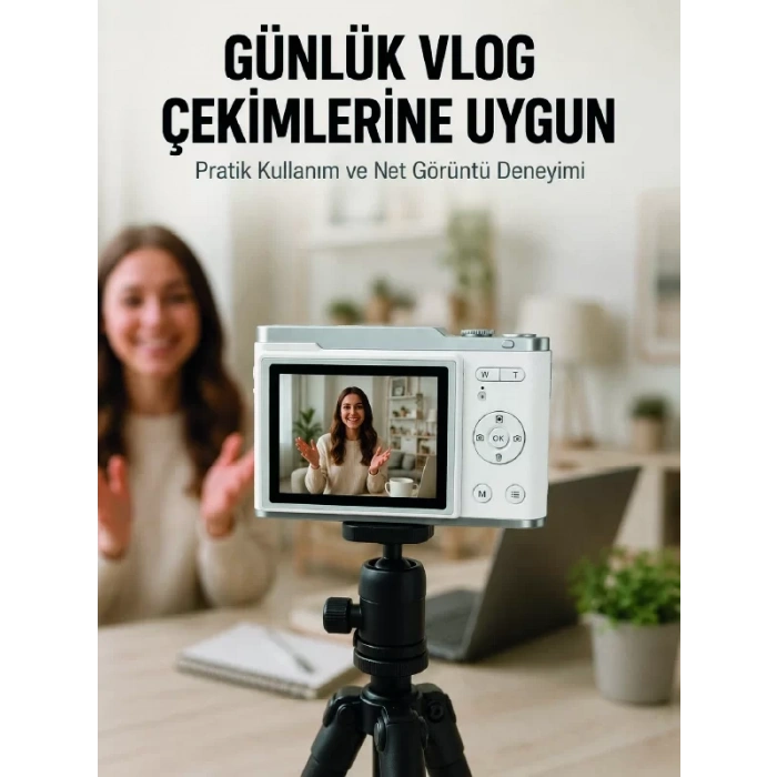 Beyaz 4K Dijital Kamera 2.4 İnç HD Ekran ve LED Flaşlı