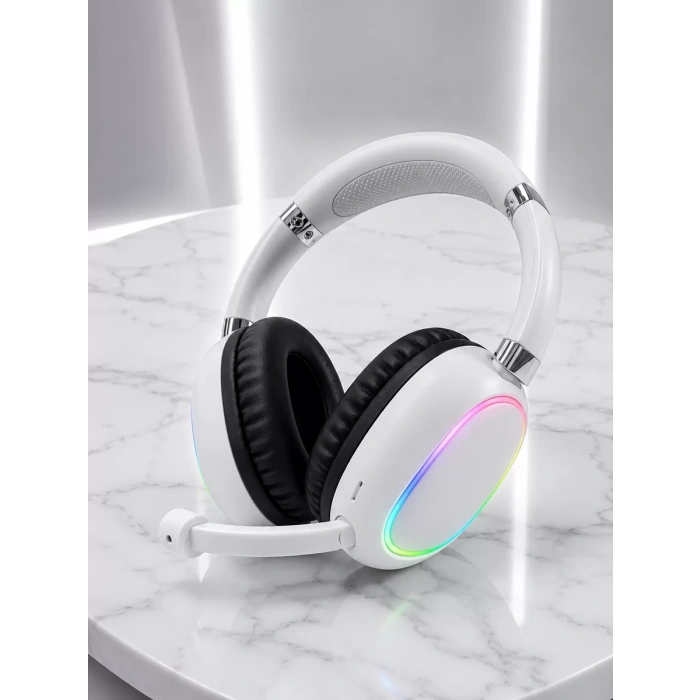 Beyaz Kablosuz Bluetooth Kulaklık Mikrofonlu Ergonomik Kulak Üstü Tasarım