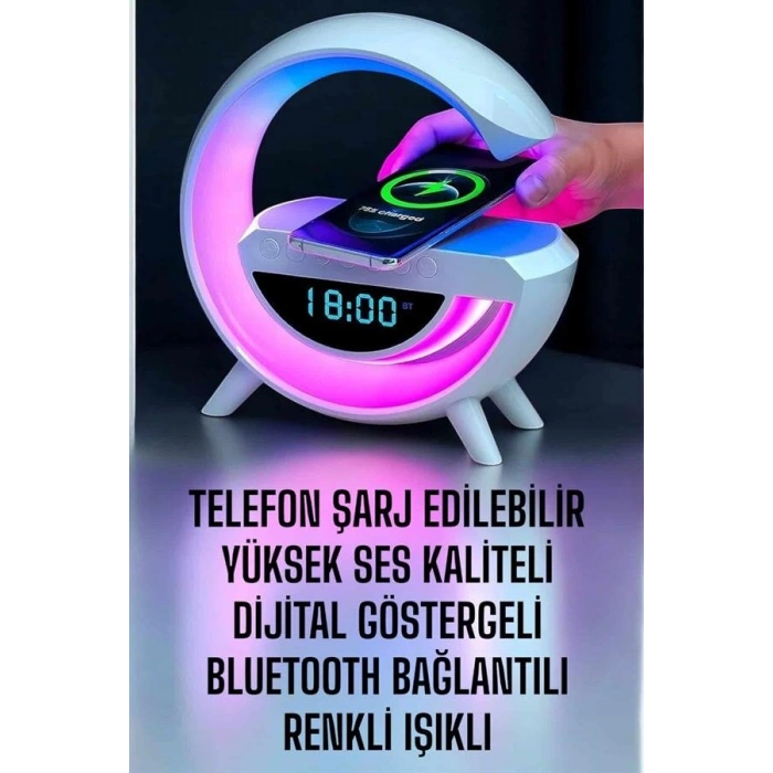 Bluetooth Hoparlör Dijital Göstergeli Wireless Şarj RGB Işıklı