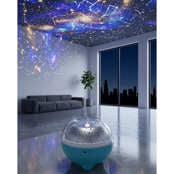 Bluetooth Hoparlörlü Yıldız Projeksiyon Gece Lambası Uzaktan Kumandalı ve Döner Işık Efektli (Kopya)
