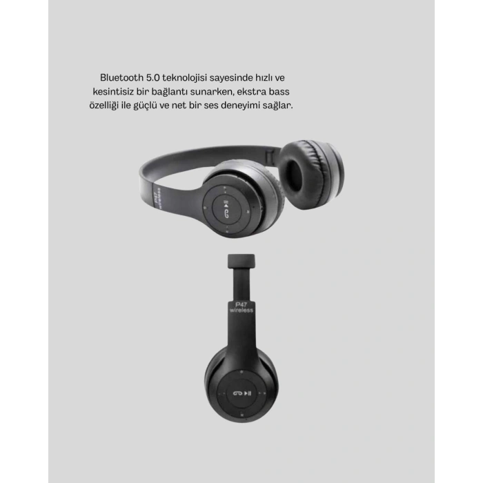Bluetooth Kablosuz Kulaklık – Extra Bass TF Kart Mikrofonlu Ayarlanabilir Ergonomik Tasarım
