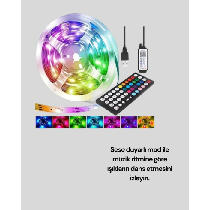 Bluetooth Kontrollü Smart Şerit Led 10M Sese Duyarlı RGB Aydınlatma