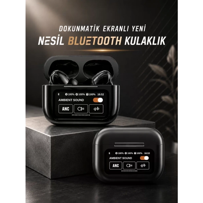 Bluetooth Kulaklık Kablosuz Ekranlı ANC/ENC Destekli Dokunmatik