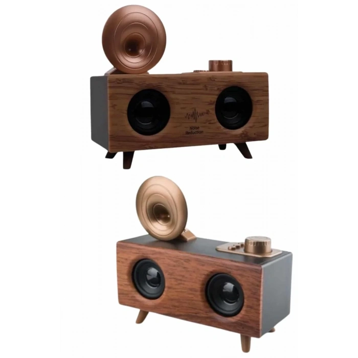 Bluetooth Nostalji Speaker Radyo Gramofon Ahşap Renk Vintage Yeni Nesil