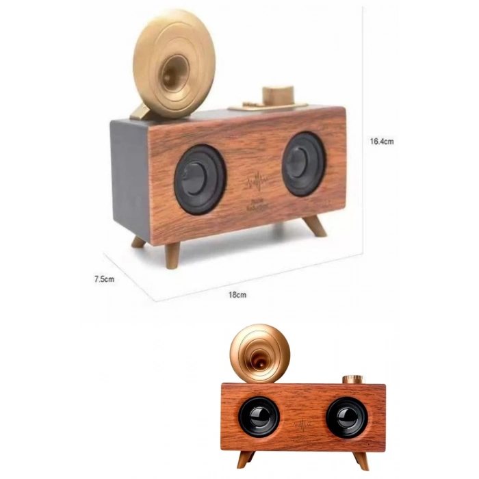 Bluetooth Nostalji Speaker Radyo Gramofon Ahşap Renk Vintage Yeni Nesil