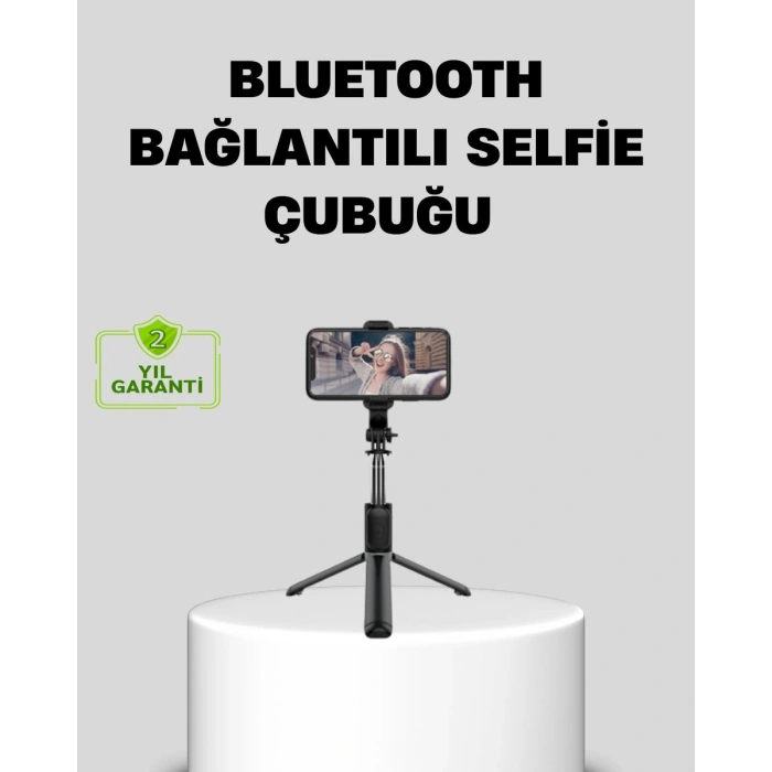 Bluetooth Selfie Çubuğu – 360° Dönebilen Başlık Kablosuz Bağlantı