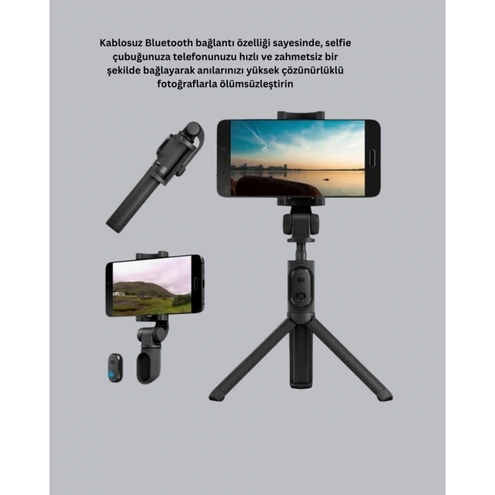 Bluetooth Selfie Çubuğu – 360° Dönebilen Başlık Kablosuz Bağlantı