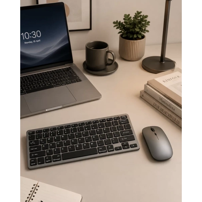Bluetooth ve 2.4G Destekli Kablosuz Klavye Mouse Seti Şarj Edilebilir