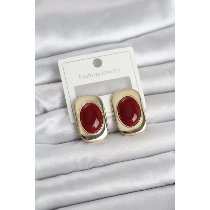 Bordo Renk Kare Model Vintage Kadın Küpe - TJ-BKP11658