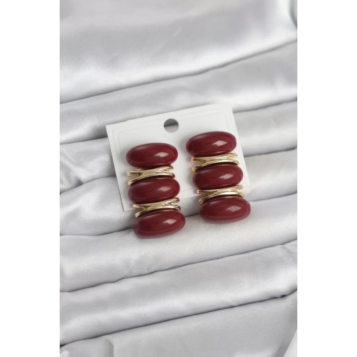 Bordo Vintage Model Gold Renk Kadın Küpe - TJ-BKP11676