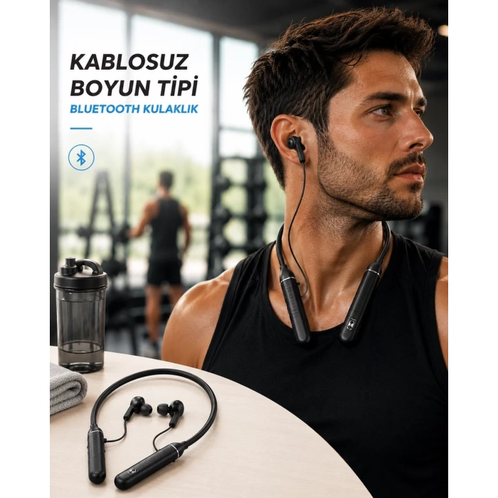 Boyun Tipi Kablosuz Bluetooth Kulaklık Uzun Pil Ömrü Mikrofonlu