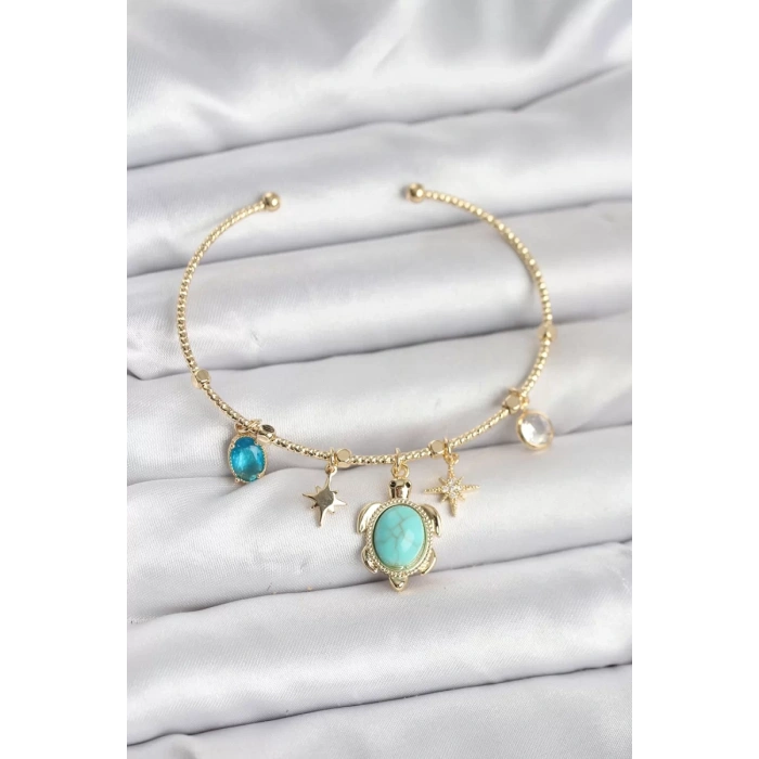 Caretta Caretta Charmlı Gold Renk Kadın Bileklik - TJ-BB8033