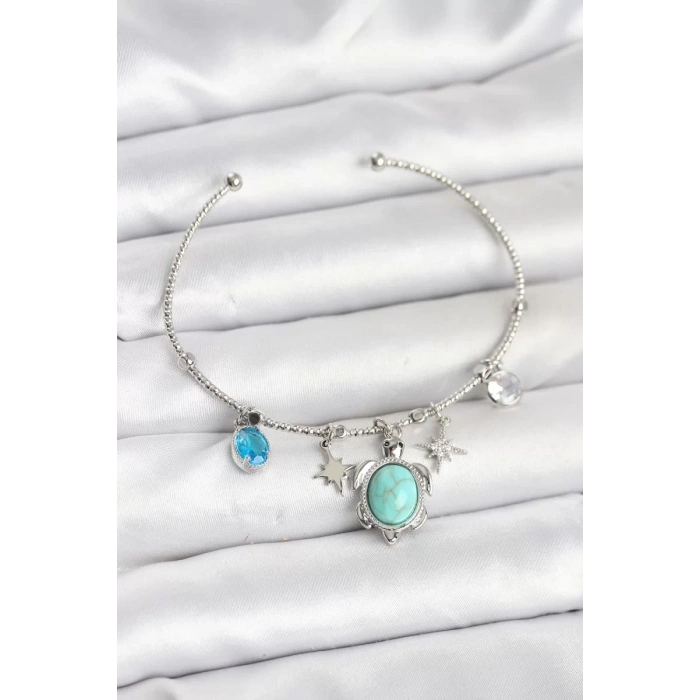 Caretta Caretta Charmlı Gümüş Renk Kadın Bileklik - TJ-BB8034