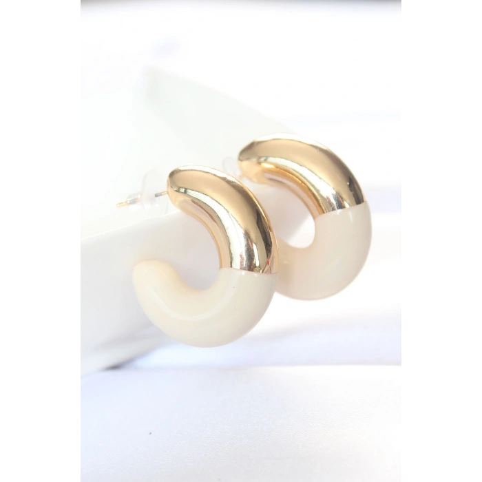CCB Krem Gold Çift Renk Küpe 5886