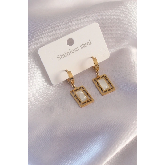 Çelik Gold Renk Kare Kadın Küpe 5886