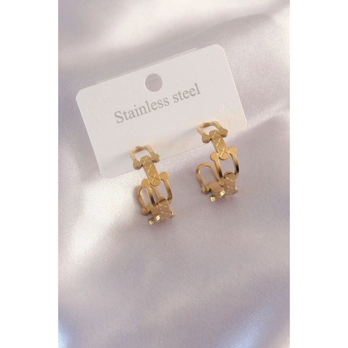 Çelik Gold Renk Tifanny Zincir Model Kadın Küpe 5886