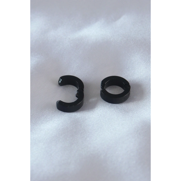 Çelik Siyah Renk Sıkıştırmalı Erkek Küpe 5886