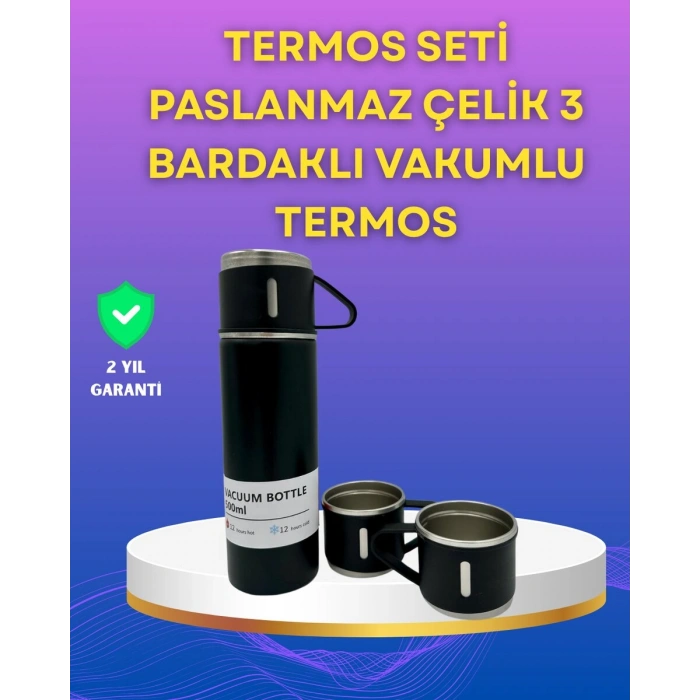 Çelik Termos Bardak Seti | 500 ml Kapasite Kaymaz Taban Hediye Kutulu