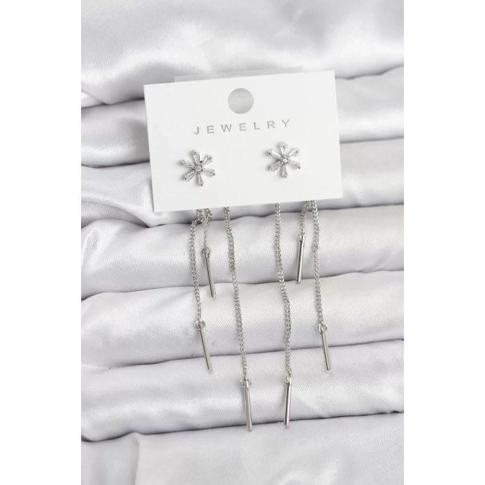 Çiçek Model Gümüş Pirinç Sallantılı Kadın Küpe - TJ-BKP11464