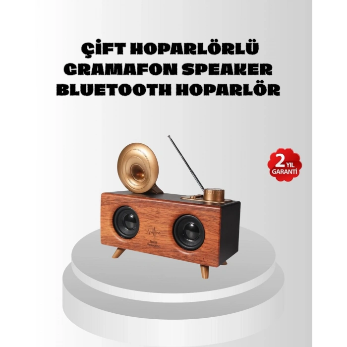 Çift Hoparlörlü Retro Bluetooth Speaker 1800mAh Bataryalı AUX USB SD Kartlı