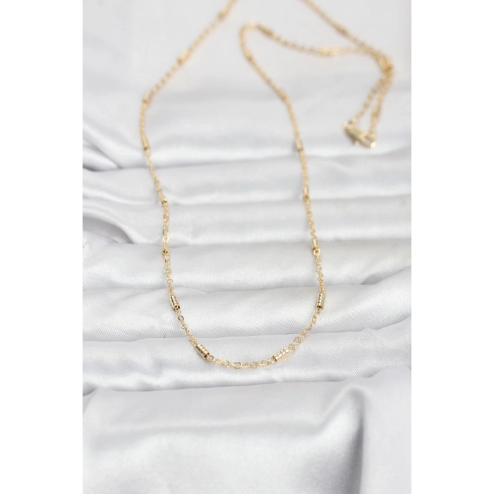 CM 14K Gold Renk Bar Zincir Model 60 cm Kadın Kolye 5886