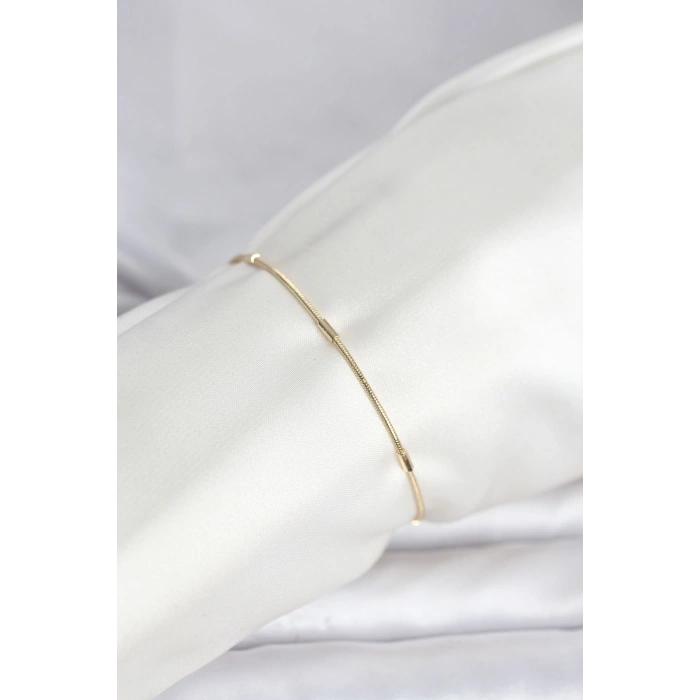 CM 14K Gold Renk Barlı Yılan Zincir Model Kadın Bileklik 5886