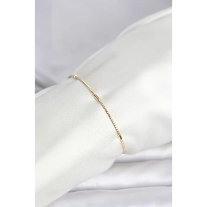CM 14K Gold Renk Barlı Yılan Zincir Model Kadın Bileklik - TJ-BB8277