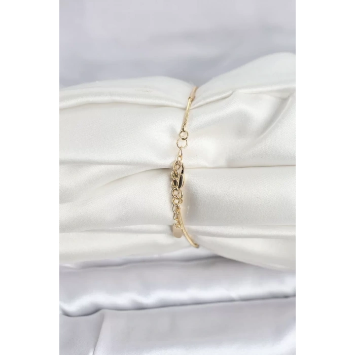 CM 14K Gold Renk Barlı Yılan Zincir Model Kadın Bileklik - TJ-BB8277