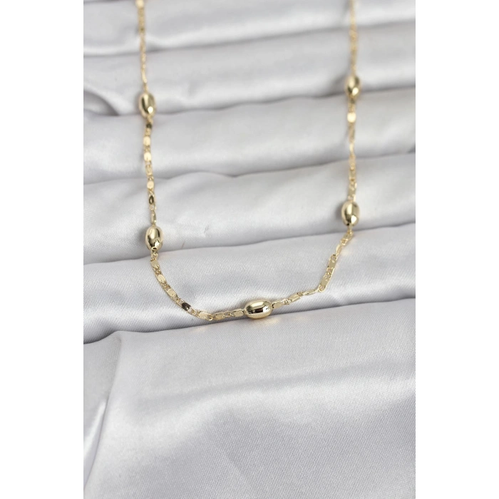 CM 14K Gold Renk Damla Topçuklu Zincir Model 60 cm Kadın Kolye 5886