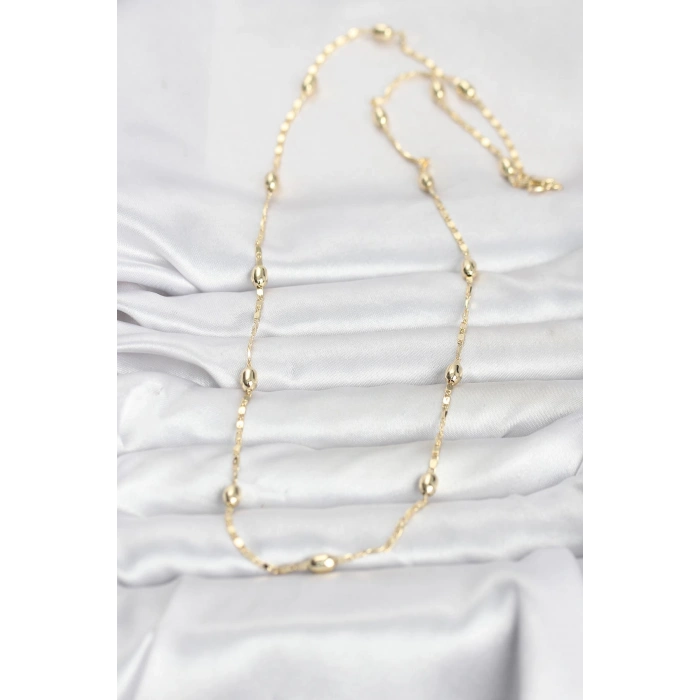CM 14K Gold Renk Damla Topçuklu Zincir Model 60 cm Kadın Kolye 5886