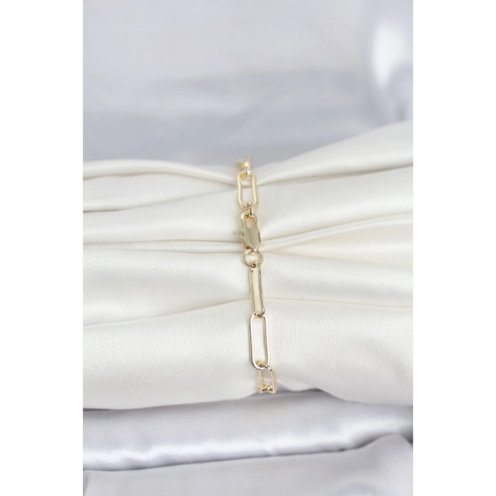 CM 14K Gold Renk Kalın Ataç Zincir Model Kadın Bileklik 5886