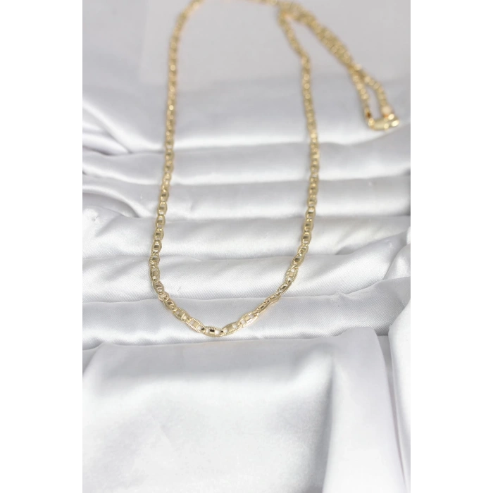 CM 14K Gold Renk Lazer Kesim Zincirli Model 60 cm Kadın Kolye 5886