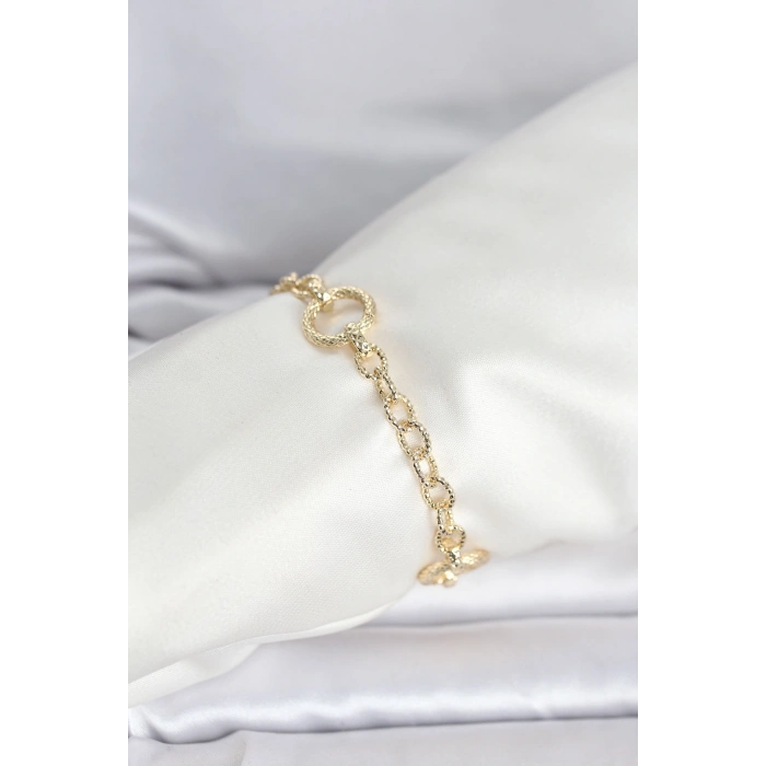 CM 14K Gold Renk Lazerli Halka Model Kadın Bileklik 5886