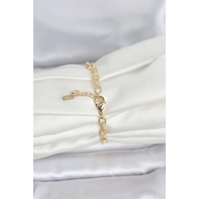 CM 14K Gold Renk Lazerli Halka Model Kadın Bileklik 5886