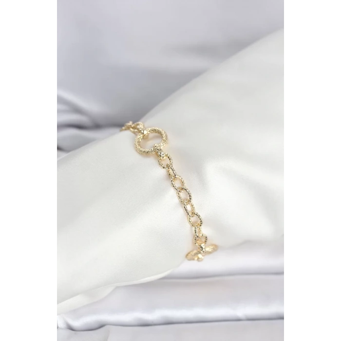 CM 14K Gold Renk Lazerli Halka Model Kadın Bileklik - TJ-BB8300