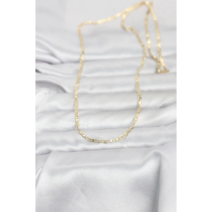 CM 14K Gold Renk Lazerli Yassı Model Zincirli 60 cm Kadın Kolye 5886