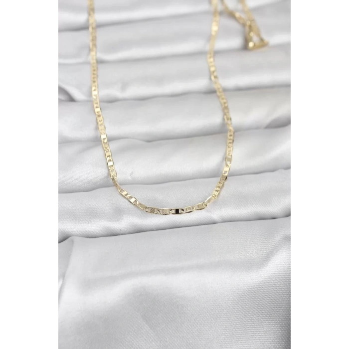 CM 14K Gold Renk Lazerli Yassı Model Zincirli 60 cm Kadın Kolye - TJ-BKO10966