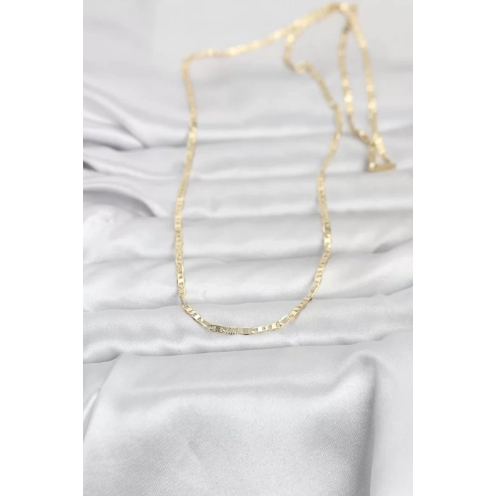 CM 14K Gold Renk Lazerli Yassı Model Zincirli 60 cm Kadın Kolye - TJ-BKO10966