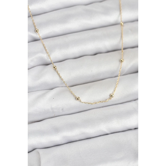CM 14K Gold Renk Minik Top Zincirli Kadın Kolye 5886