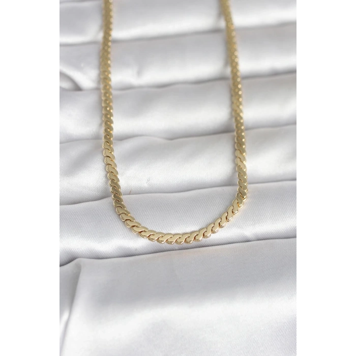 CM 14K Gold Renk Yassı Ezme Zincir Model 60 cm Kadın Kolye 5886