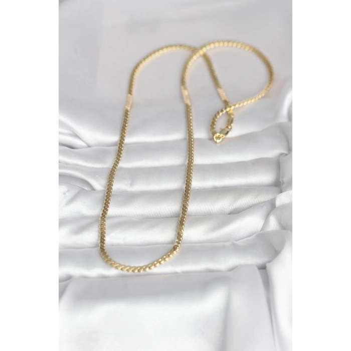 CM 14K Gold Renk Yassı Ezme Zincir Model 60 cm Kadın Kolye 5886
