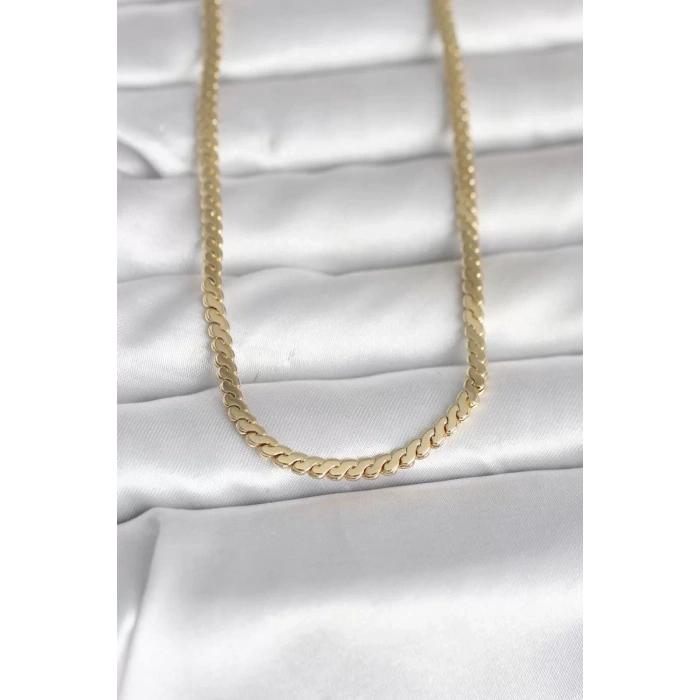 CM 14K Gold Renk Yassı Ezme Zincir Model 60 cm Kadın Kolye - TJ-BKO10996