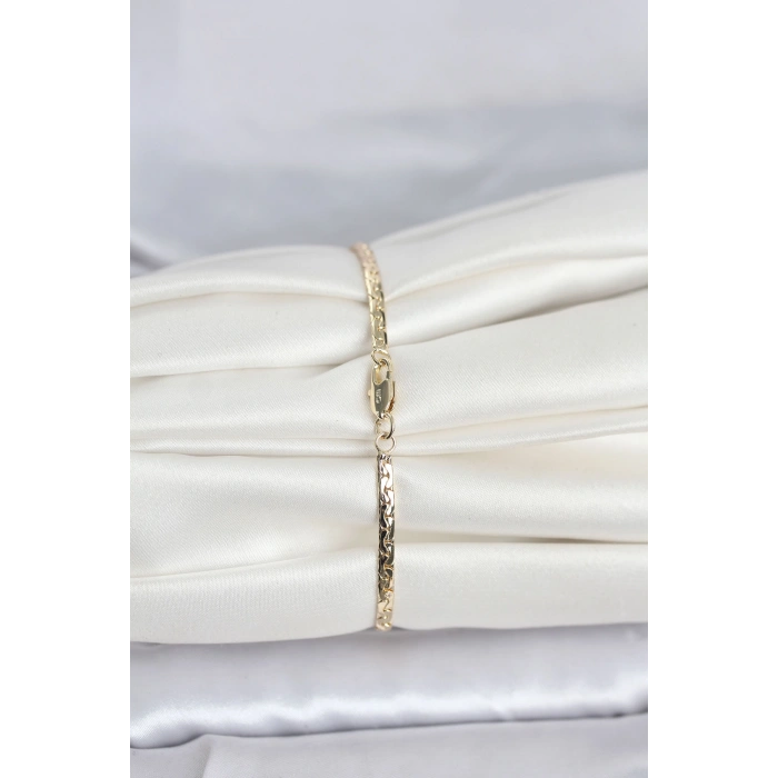CM 14K Gold Renk Yassı Ezme Zincir Model Kadın Bileklik 5886