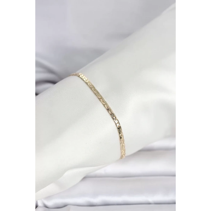 CM 14K Gold Renk Yassı Ezme Zincir Model Kadın Bileklik - TJ-BB8292