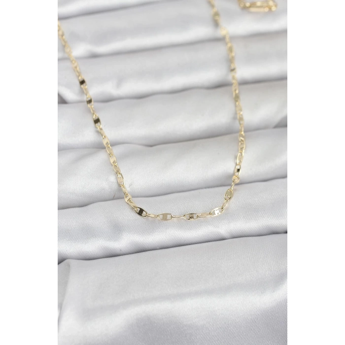 CM 14K Gold Renk Yassı Gemici Zincir Model 60 cm Kadın Kolye 5886