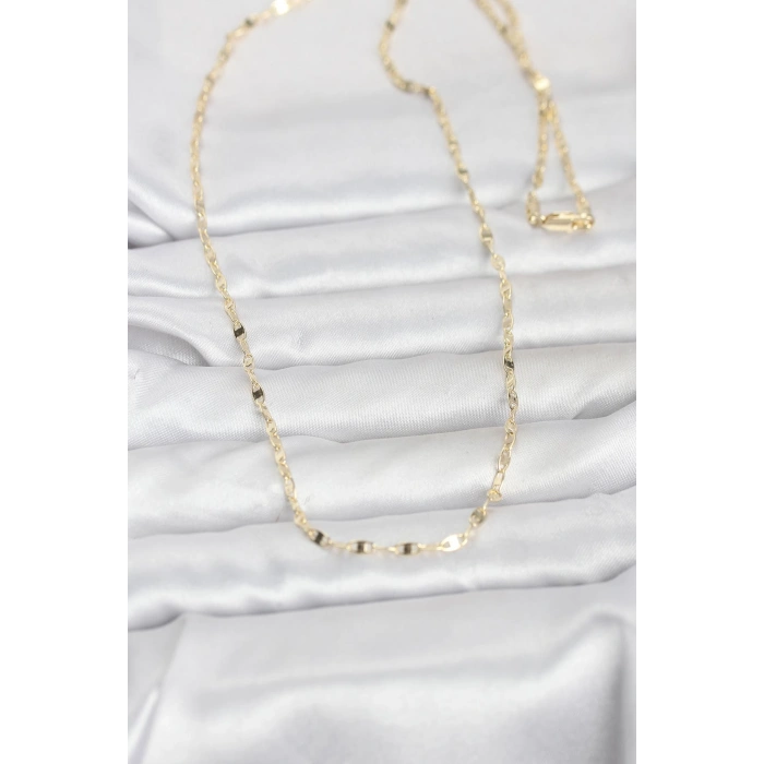 CM 14K Gold Renk Yassı Gemici Zincir Model 60 cm Kadın Kolye 5886