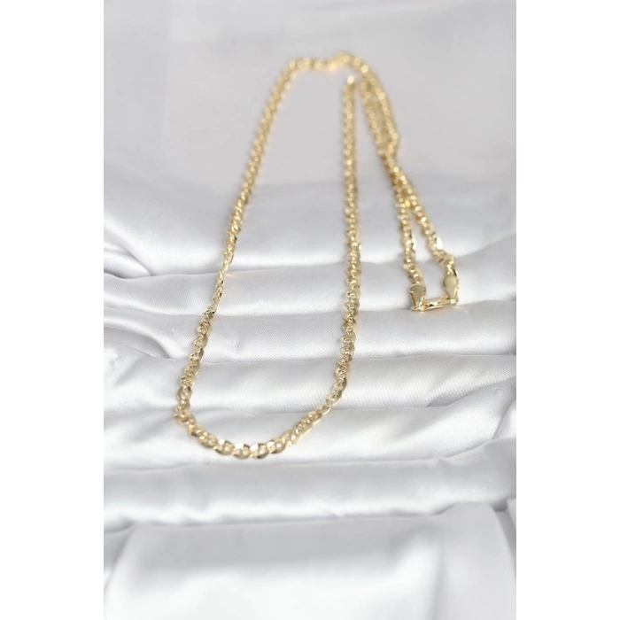 CM 14K Gold Renk Yassı Oval Zincirli Model 60 cm Kadın Kolye 5886