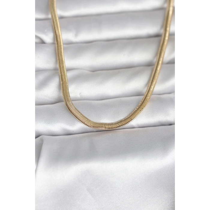 CM 14K Gold Renk Yassı Yılan Zincir Model 45 cm Kadın Kolye 5886